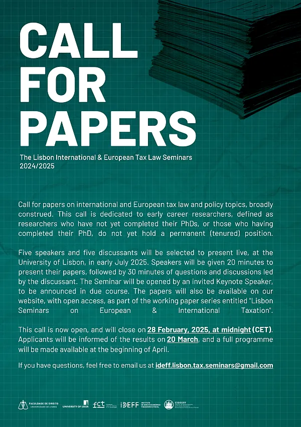 CALL FOR PAPERS - The Lisbon International & European Tax Law Seminars 2024/2025